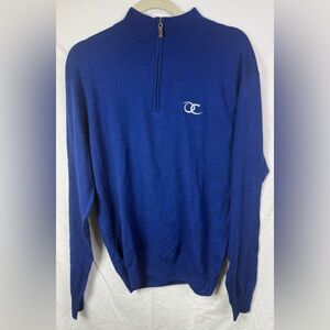 Peter Millar 100% Merino Wool 1/4 Zip Sweater Blue Old Chatham Golf Club Size M